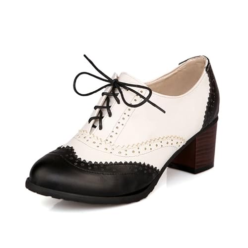 Womens Oxford Shoes Classic Lace Up Platform Chunky High Heels Round Toe Dress Pump Shoes Cover