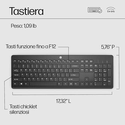 230 Tastiera Wireless, Connessione con Dongle USB-A a 2,4 GHz, Multi-dispositivo, Qwerty, Layout Italiano, Autonomia fino a 16 mesi, Compatibile con Windows 10, 11 e macOS, Nera - Tastiera gaming - Immagine 5