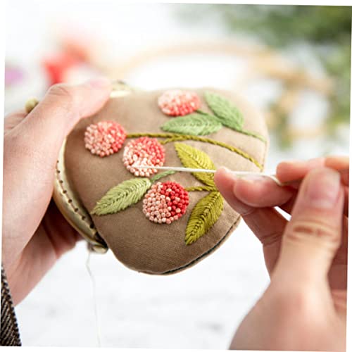 Image of EXCEART Handmade Embroidery Starter Kit Coin Purse DIY Tools Set with Needle and Accessories for Women Girls Round Bag 3.94X1.38X3.35 Inch Portable Craft for Beginners