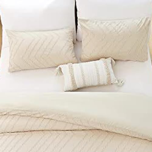 Nanko Pillow Case/Pillow Shams Queen Set Of 2, Beige Cream Tan Tufted Jacquard Boho Soft Shabby Chic Microfiber Pillow Covers, For Home Hotel Bed thumb #4
