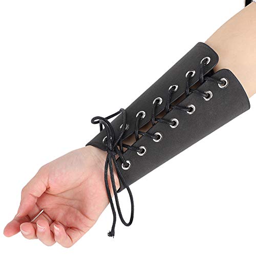 Mittelalter für Damen Herren, Schwarz Bogenschießen Armschutz Armschoner Leder Manschetten Wrap Gauntlet Wikinger Armschienen,für Recurve Bow Schießen Jagd Renaissance