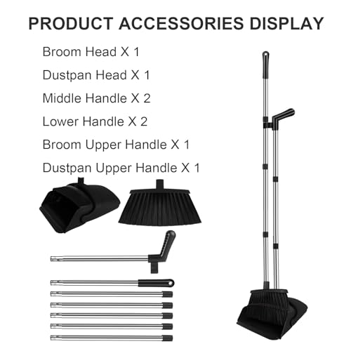 Image of Broom and Dustpan Set, Household Broom with Dustpan Combo Set, 51 inch Long Handle, Dust Pan Set for Kitchen Office Lobby Floor