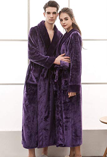 ZumZup Pijama Feminino Masculino Quente Comprido de Lã de Coral para Banho Roupão de Banho Longo de