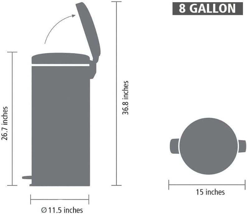 Brabantia New Icon Step Trash Can (8 Gal/Matt Black) Soft Closing Kitchen Garbage/Recycling Can with Removable Bucket