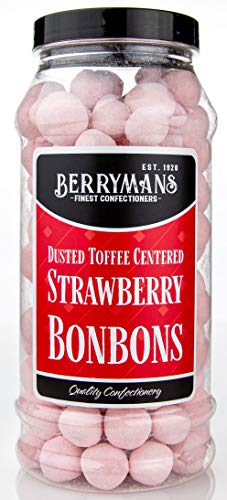 Original Dusted Toffee Centered Strawberry BonBons Retro Sweets Gift Jar By Berrymans Sweet Shop (Bon Bons) - Classic Sweets, Traditional Taste.