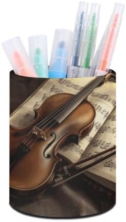 Violin Music PU Leather Round Pen Holder for Home Office image 5
