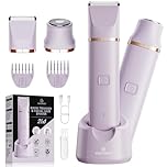 VG VOGCREST Bikini Trimmer for Women: 2-in-1 Painless Body Shaver for Underarm Leg Arm - Portable Travel Friendly Pubic Grooming Kit - Rechargeable Electric Razor with Charging Dock