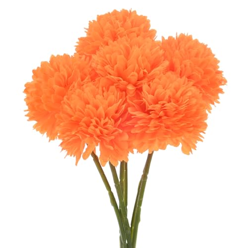 M METERXITY 6-Pack Artificial Chrysanthemum Ball Flowers,11 Inch Faux Chrysanthemum Silk Bouquets Real Touch Faux Flowers for Home/Wedding/Christmas/Party[Orange]