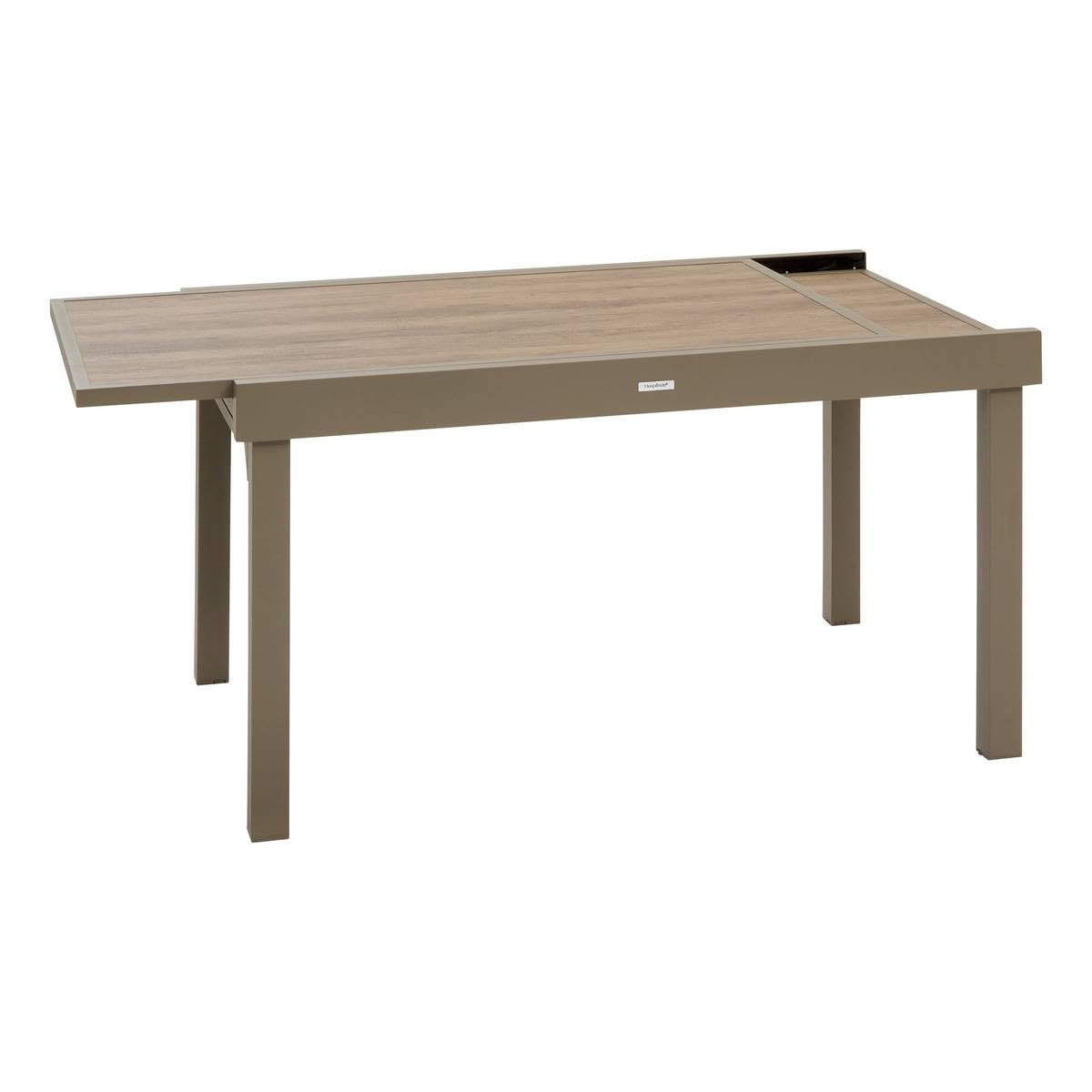 Hespéride - Table de Jardin Extensible Piazza Café - 10 Places - Aluminium Traité Epoxy Antirouille - Plateau Verre Trempé Effet Bois - Meuble d'Extérieur à Rallonge Coulissante