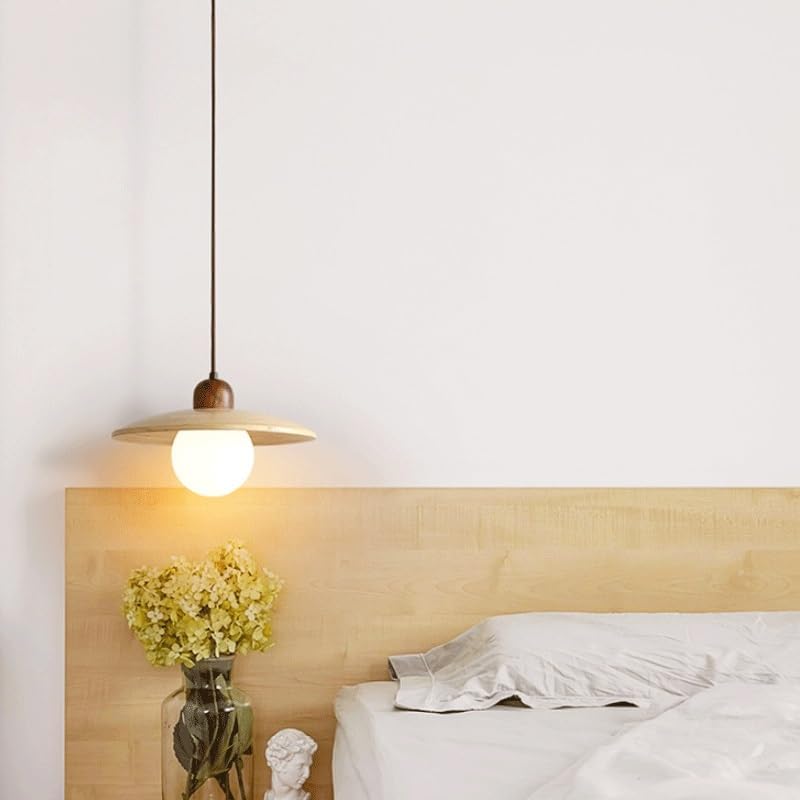 Miniatura 2 de Luces colgantes de madera vintage, estilo japonés de 11.8 pulgadas, lámpara colgante colgante de bambú, lámpara moderna con pantalla de vidrio de