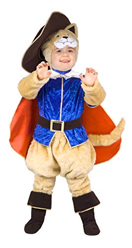 Gatto con gli Stivali costume travestimento peluche bambino (3-4 anni), blu/rosso