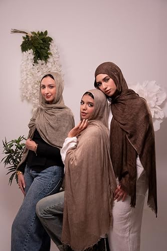 Mila Egyptian Thai Scarf for Women - Classy Gift for Special Occassions - Luxurious Fabric - Women's Hijab - Size (65x200) cm - طرحة قطن شاش تايلاندي مصري - حجاب (Light Cafe)