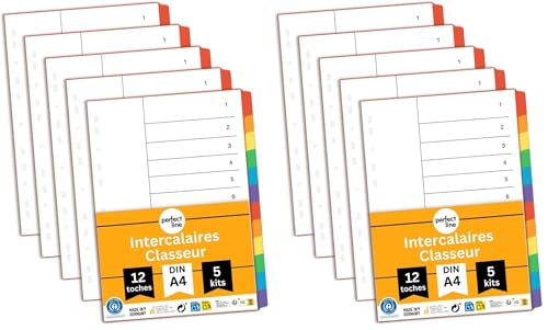 Intercalaires carton A4 Perfect Line pour classeur lot de 12 onglets