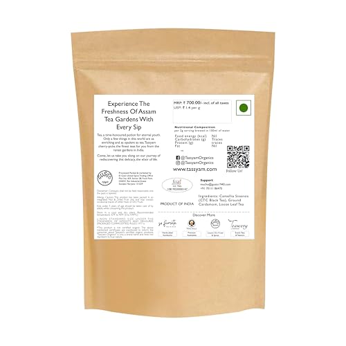 Image of Tassyam Organics Kadak Assam Masala Tea 500g Refill | New & Improved Hand Crushed Spices + Gold Blend CTC Chai with No Artificial Flavours