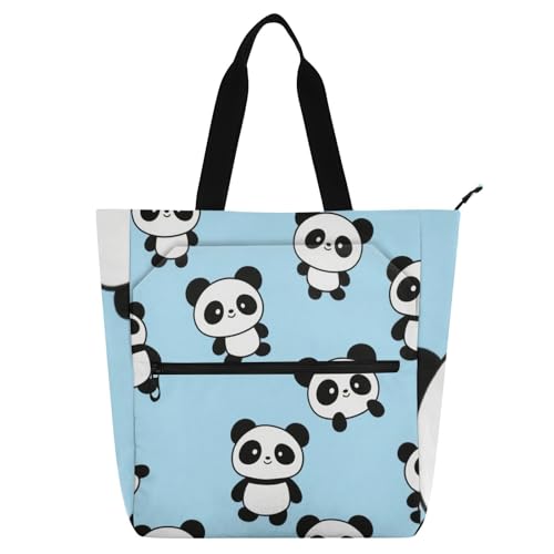 Bolsa reutilizable con cremallera para niños, diseño de panda y bolsillo exterior anticaídas