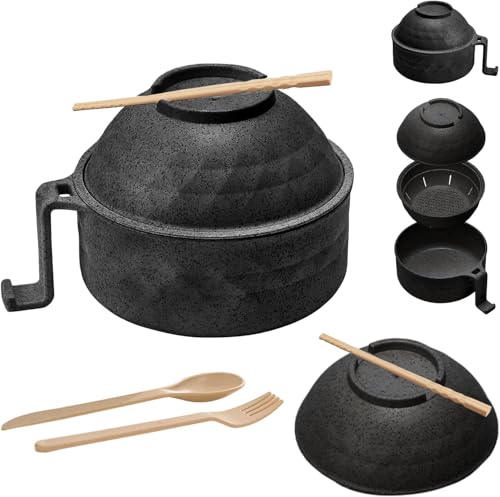 Cuenco para ramen para microondas, juego de 6 piezas para ramen, cocina de fideos ramen con tapa y asa, cuenco para fideos ramen, cocina para microondas, viene con cuchara y tenedor para el hogar,