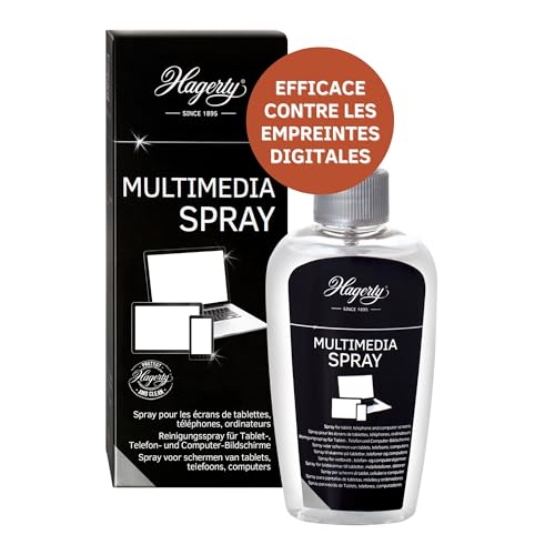 Hagerty Multimedia Spray Nettoyant pour écran I 125 ml I Spray efficace pour smartphone, tablette, ordinateur portable I Antistatique I Pour un nettoyage et un entretien complet sans micro-rayures
