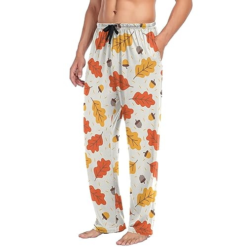 Autumn Oak Leaves Pajama Pants Orange Acorns Lounge Sleepwear PJs Men's Pajama Bottoms Casual Sleep Pants XL 5