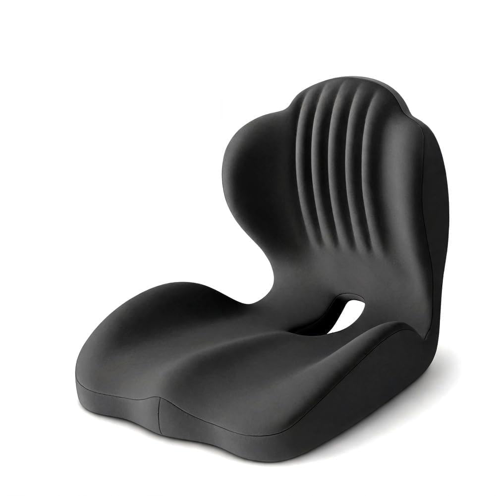 Gohytal Cuscino per sedia da ufficio con schienale, cuscino ortopedico, a forma di L, in memory foam, supporto lombare per sedia da ufficio, sedile auto, casa (nero)