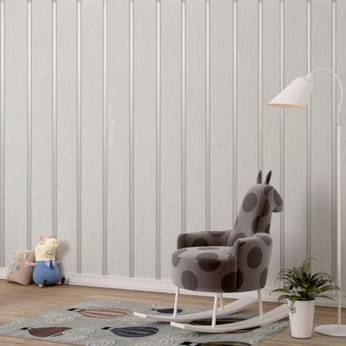 Image of White Silver 3D Wood Texture Wallpaper Roll 45x300cm | Self-Adhesive Peel & Stick Vinyl Wall Paper | Waterproof Decorative Sheet for Bedroom, Living Room & Cabinets