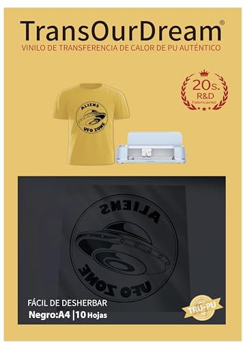 TransOurDream-vinilo de transferencia de calor PU, 10 hojas HTV(negro,A4),textil de transferencia termoadhesivas para prendas de manualidades, delgado y transpirable.