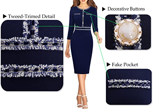 Image of VFSHOW Womens Button Crew Neck Wear to Work Office Business Casual Church Party Slimming Fitted Bodycon Pencil Sheath Dress