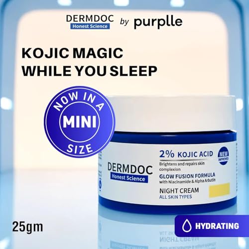 Image of DERMDOC 2% Kojic Acid Glow Fusion Formula Night Cream with Niacinamide & Alpha Arbutin for Skin Brightening | Face Cream I Night Cream I Kojic Acid Brightening Cream I Glowing Skin 15g