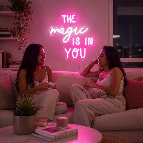 Image of Pink&White Neon Sign Led Neon Lights Signs for Wall Decor USB Powered Led Signs for Room Decoration-The Magic Is In You