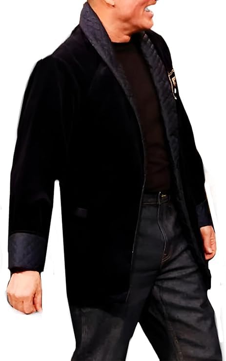 Men's Five Timers Velvet Jacket - Black Lapel Collar Button Style Closure3