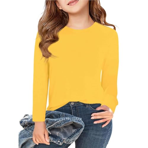 Kids Girls Long Sleeve T Shirts Solid Color Crew Neck Casual Fit Basic Tees Trendy Comfy Soft Fall Tops Tees Clothes