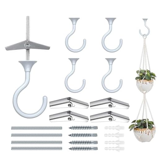 Evsteluo Heavy Duty Ceiling Hooks for Hanging Plants 4 Pack (White)