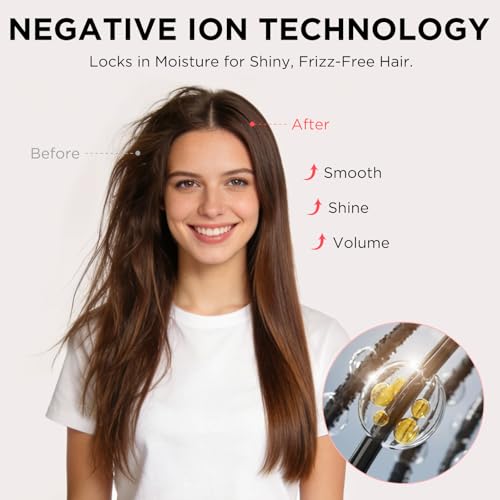 Image of Aima Beauty Blow Dryer Brush - Ionic Ceramic Hot Air Brush for Frizz-Free Straightening & Voluminous Blowout, 2.3'' / 60mm Oval Barrel with Nylon Bristles, 360 Surrounded Vent, 3 Heat Settings, Pink