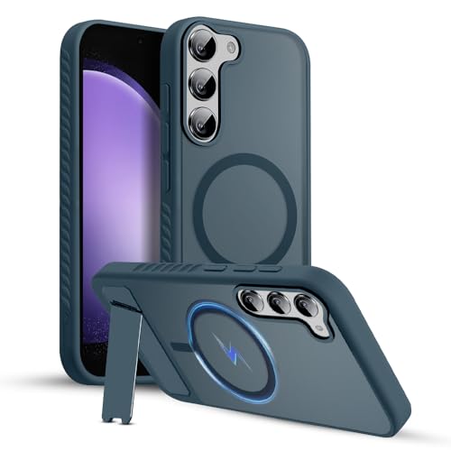 Image of KARWAN️Ultra Hybrid Matte Back Cover Case Compatible with Stand Magnetic for Samsung Galaxy S23 Plus | Mag-Safe Wireless Charging | Camera Bump Protection -(Blue)