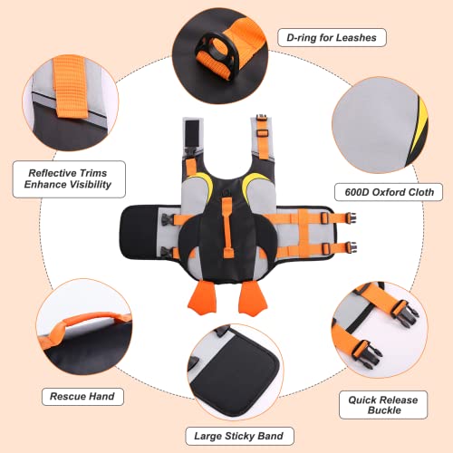 Dog Life Jacket With Rescue Handle, Ripstop Puppy Life Preserver, Pet Swimming Suit For Small Medium Large Dog, Adjustable Flotation Vest High Visibility Cute Penguin Shaped, Beach Boating Fishing #TOP1
