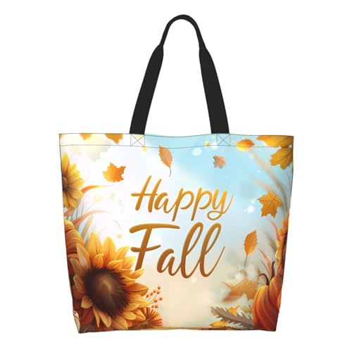 Fall Large Tote Bag Maple Leaf Pumpkin Thanksgiving Day Reusable Shoulder Tote Travel Bags