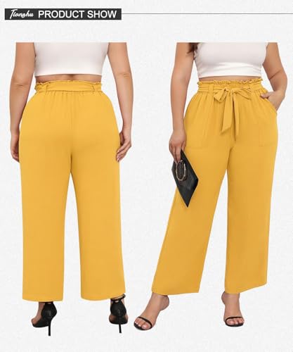 TIANZHU Plus Size Pants for Women - Wide Leg Linen Pants High Waisted Flowy Casual Lounge Trousers with Pockets4