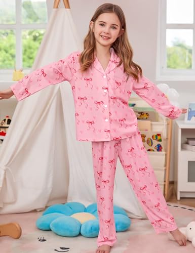 SWOMOG Girls Pajamas Set Kids Modal Button Down Pjs 2 Piece Soft Long Sleeve Sleepwear Cute Loungewear4