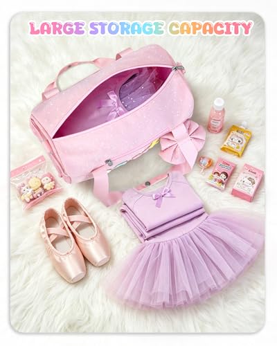 Image of Glitter Dance Ballet Bag Small Cheer Duffle Travel Bag with Bow Decoration
