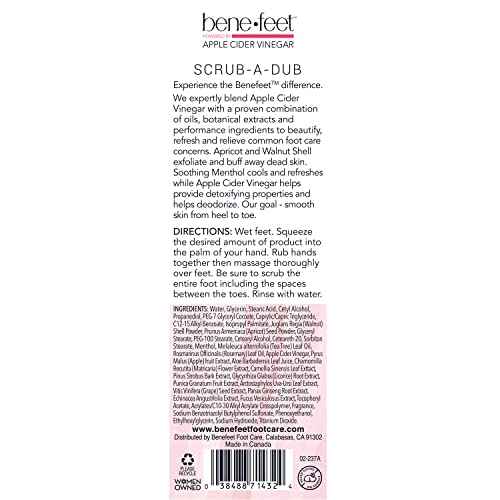 benefeet scrub-a-dub cooling foot scrub - exfoliates  refreshes dry  dull skin get smoother skin from heel to toe made wvitamin e apple cider vinegar walnut shell  apricot seed 4 oz 1 pack
