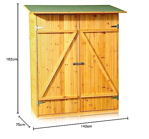 Melko Gerätehaus aus Fichtenholz mit Bitumendach Gartenschrank 162 x 140 x 75 cm Geräteschrank Geräteschuppen für Garten, Terrasse & Balkon Werkzeugschrank