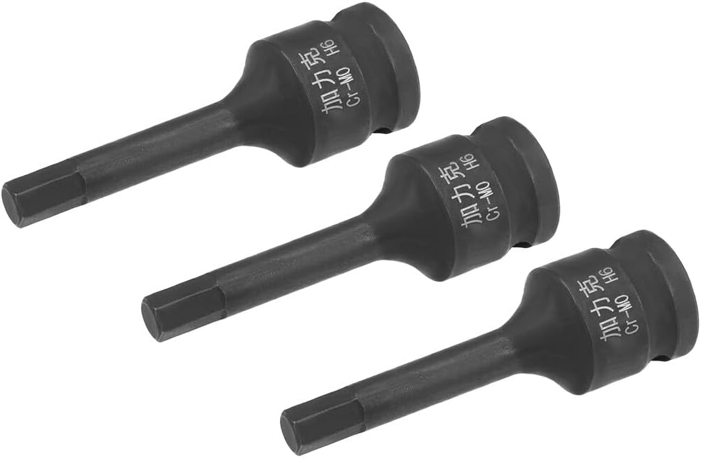 #US 3pcs 3/8" Drive X 6mm Impact Hex Bit Socket Metric 3" Length Cr-Mo Steel