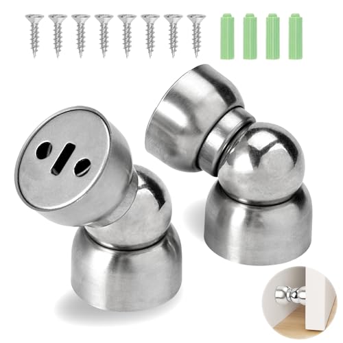 2 Pièces Arret de Porte Magnetique, Butee de Porte Magnétique en Acier Inoxydable, Argent Butoir de Porte Aimant Anti Collision avec Vis, pour Chambre à...