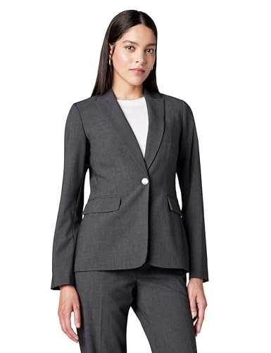 Calvin Klein Women's One Button Lux Suit Blazer, Charcoal, 10