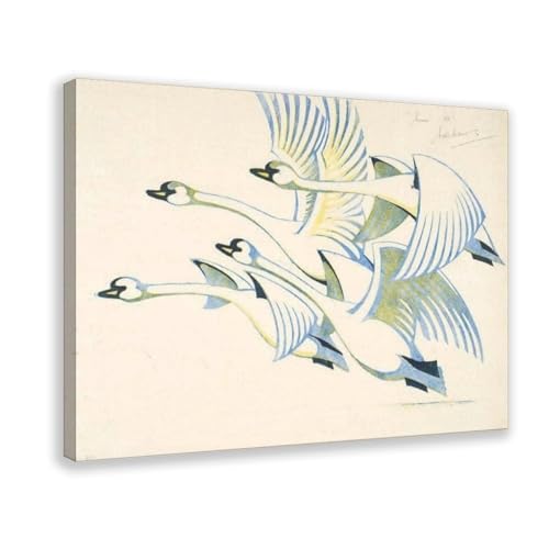 Impression sur toile vintage cygnes Sybil Andrews, cadeau idéal pour salon
