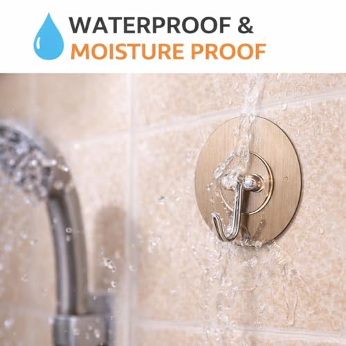 Image of Self Adhesive Hooks for Wall Heavy Duty - 10kg Load Capacity Waterproof Transparent Wall Hooks for Hanging - No Drilling Nail (ProHold Hoo (Golden Hook Pack of 10)