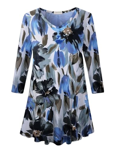 Image of LARACE Tunics 3 /4 Sleeve Plus Size Tops for Women V Neck Loose Fit Flowy Clothing for Leggings