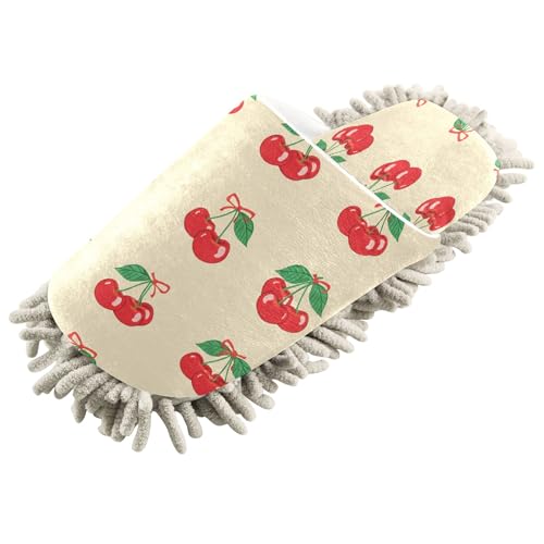 Kigai Cherries Mop Slippers for Floor Cleaning, Slippers for Women Men, Microfiber Floor Cleaning, L