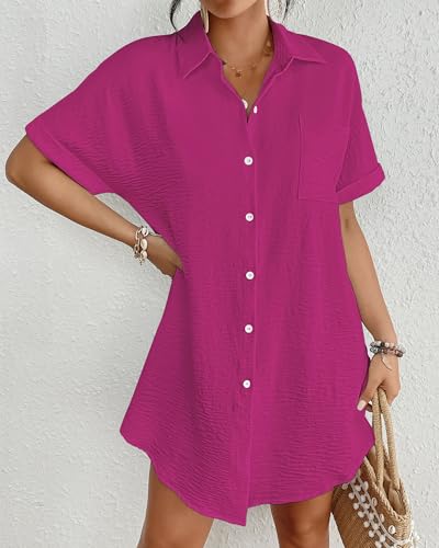 Image of Bsubseach Women Swimsuit Coverup Shirt Dress Button Down Bathing Suit Cover Up Beach Vacation Outfits