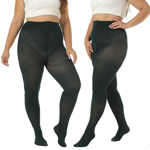 MANZI Women's 2 Pairs Plus Size Control Top Tights Ultra-Soft Panty Hose