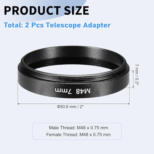 Anillo Adaptador para Telescopio PATIKIL de 7 mm, Tubo de Extensión con Rosca M48 x 0.75 mm en Ambos Extremos, Fabricado en Aleación de Aluminio, Negro, 2 Piezas miniatura 2